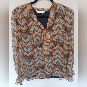 LC Lauren Conrad Boho Paisley Blouse - Brown and Blue